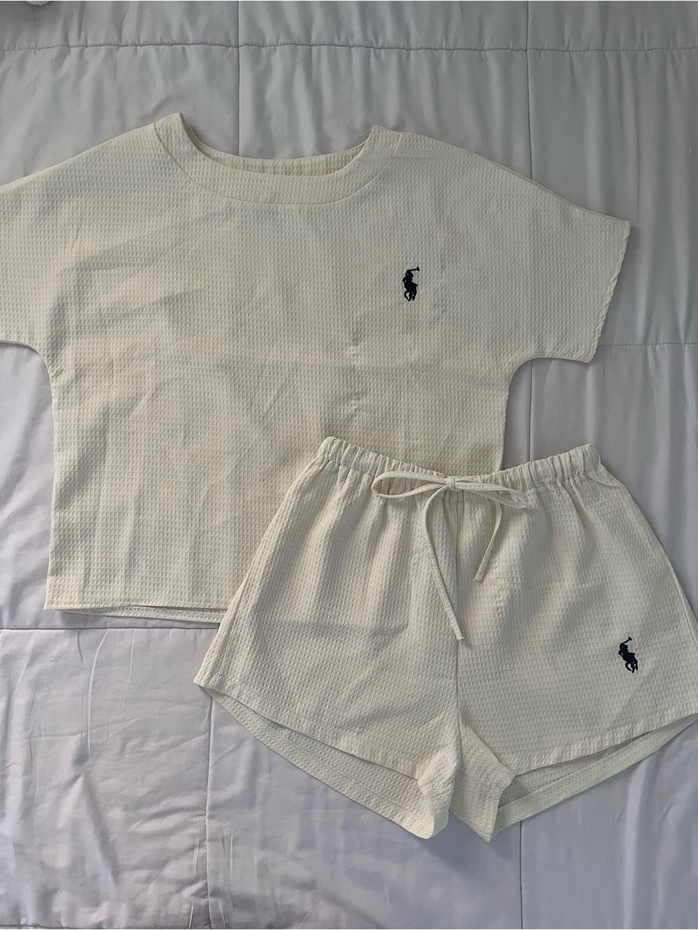 Womens Cream Waffle Knit Set - Polo Style